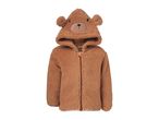 Brown teddy bear hooded fleece jacket for children with a zipper.