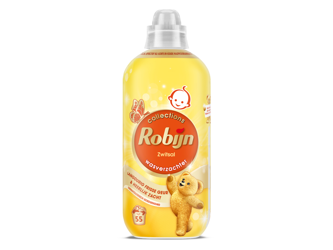 Fles wasverzachter met Zwitsal-geur, langdurig fris en heerlijk zacht, dermatologisch goedgekeurd.