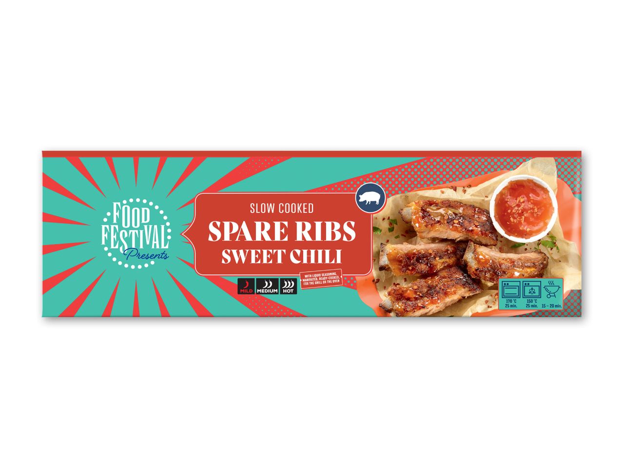 Emballage til langtidskogte spareribs med sød chili, klar til grill eller ovn.