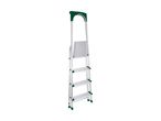 A silver and green Parkside step ladder with three steps and a top platform.