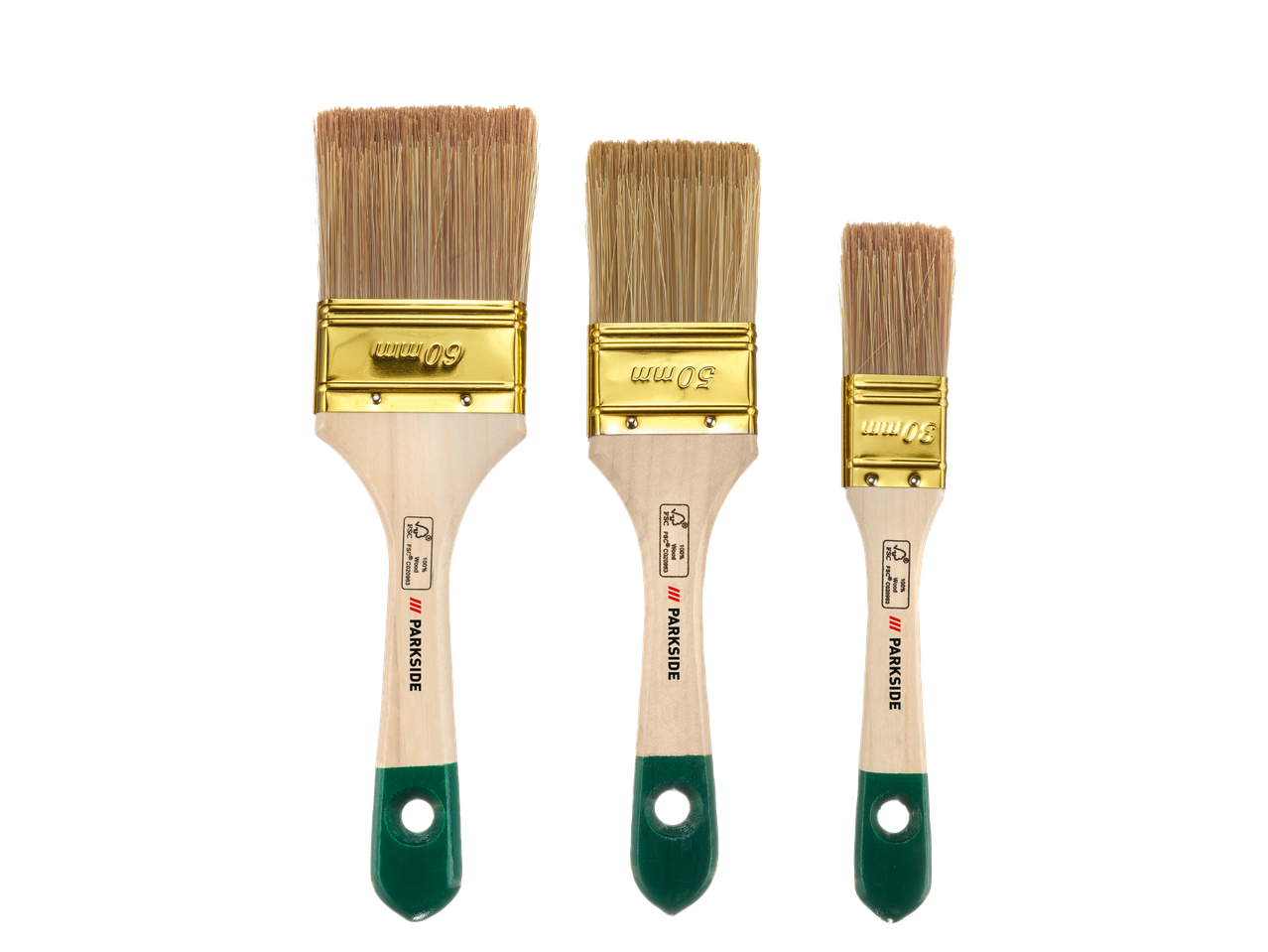 Conjunto de pincéis Parkside® de 30mm, 50mm e 60mm.