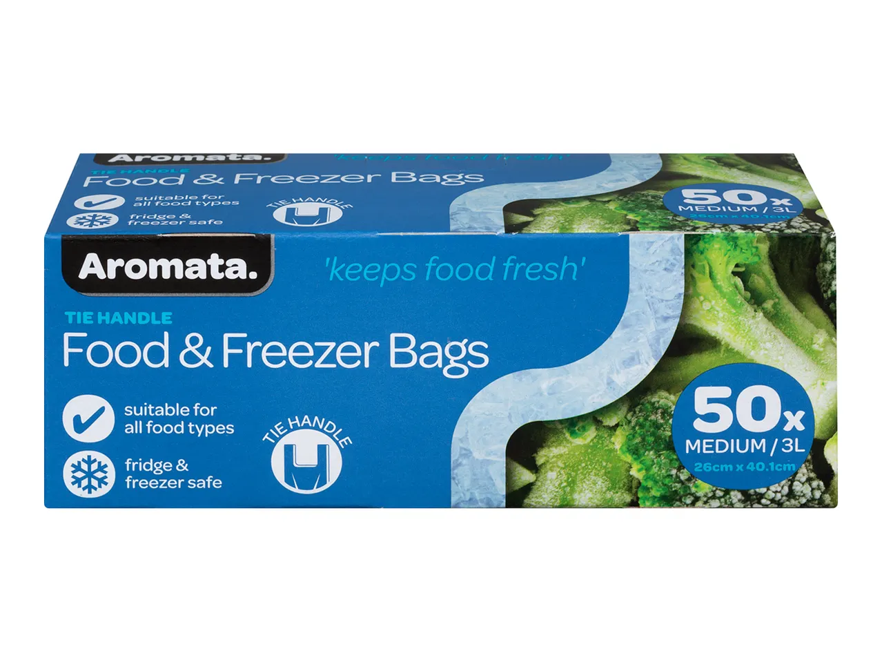 50 Aromata food & freezer bags, medium size, suitable for all food types.