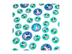A collection of round wooden tokens with cartoon cow faces on a white background.