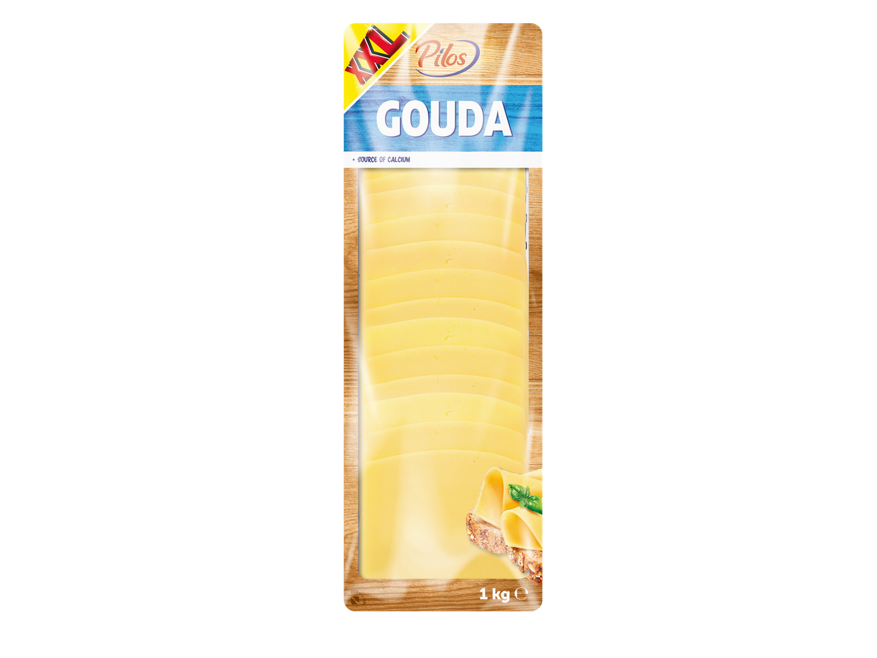 Ambalaj de brânză Gouda feliată Pilos, 1 kg.
