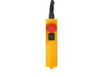 Yellow control panel with red button and black switch.