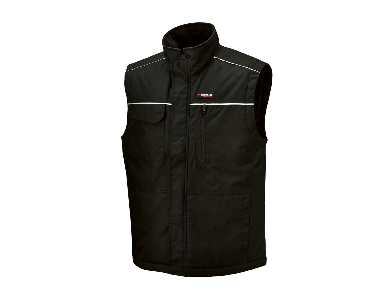 Gilet nero Parkside Performance con strisce riflettenti e tasche.