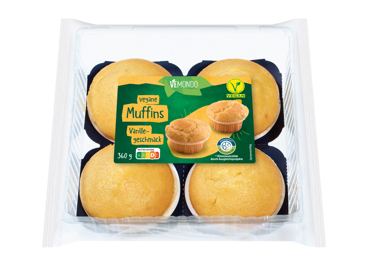 Vemondo vegane Vanille-Muffins im Viererpack.