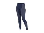 Dark blue women's seamless leggings with light grey vertical and horizontal stripes.