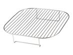 Stainless steel roasting rack with a rectangular shape and rounded corners.