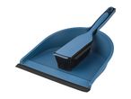 Blue dustpan and brush set with black bristles and rubber lip