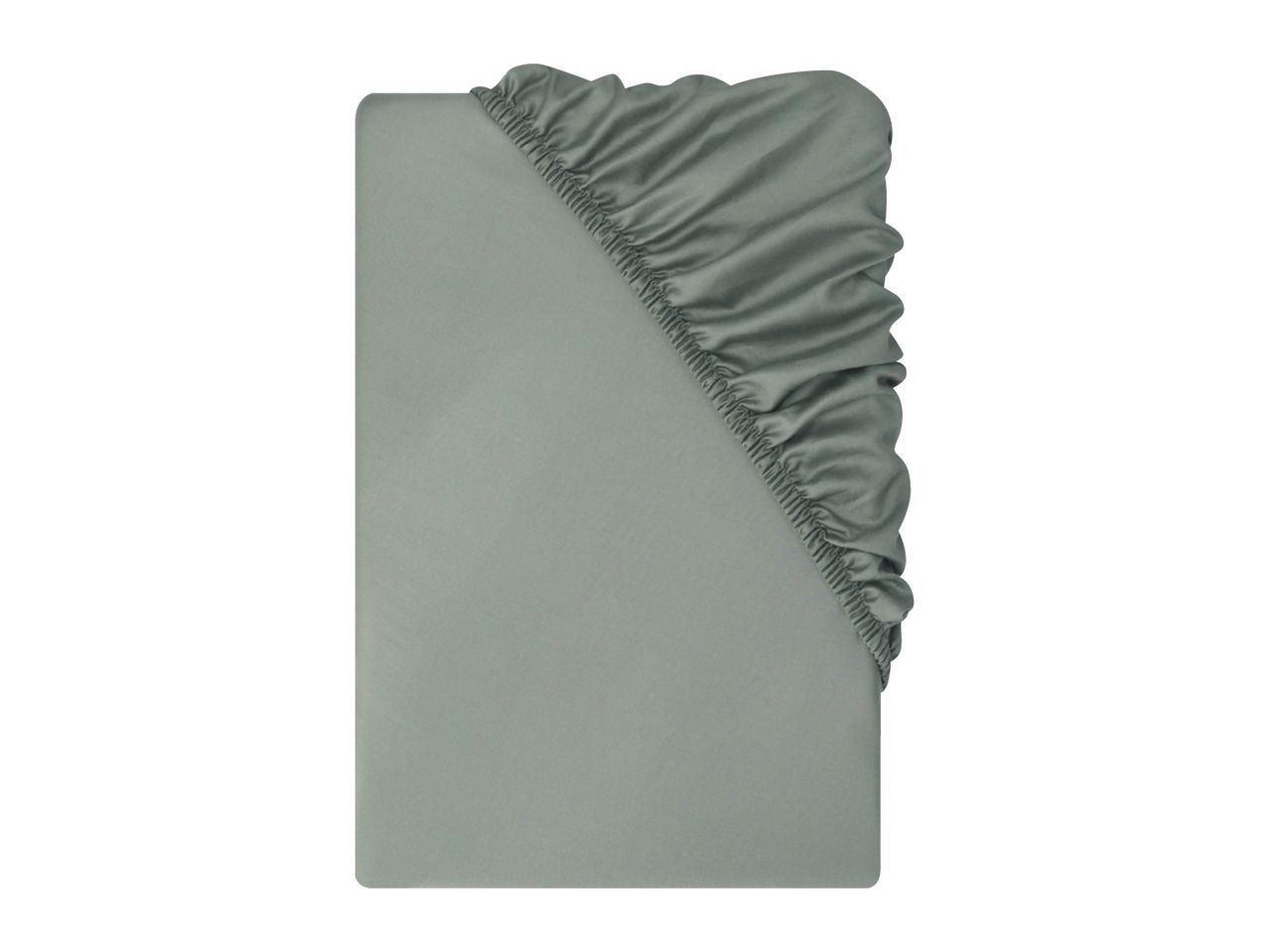 Fitted sheet in a muted green color, with elasticated corners visible.
