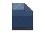 Blaues Handtuch mit geometrischem Muster und dem Logo 'LOOKS BY WOLFGANG JOOP'.