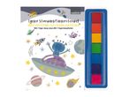Space-themed children's coloring book with a set of watercolor paints.