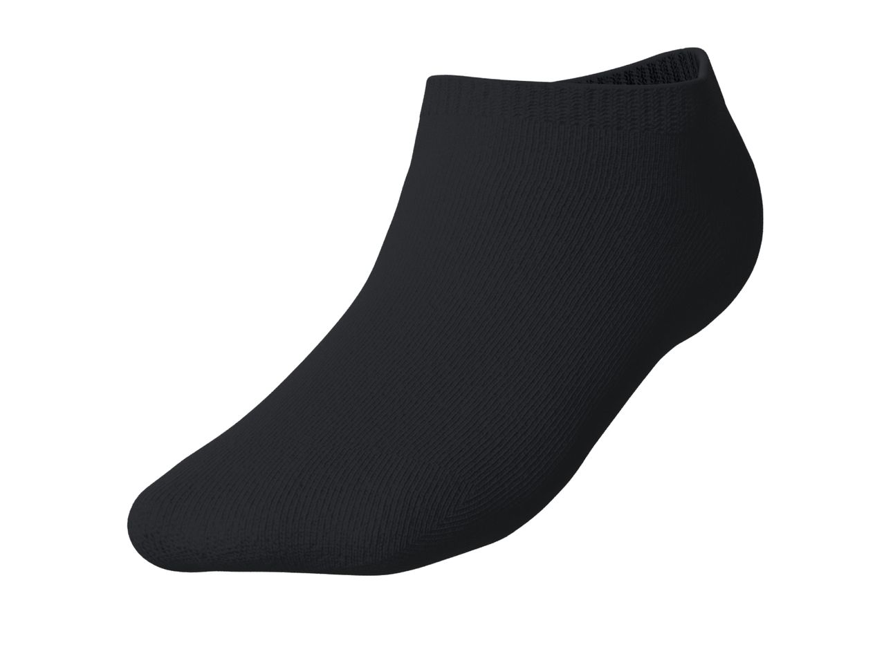 Single black ankle sock, made of ribbed fabric, isolated on a white background.
