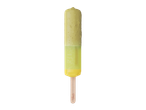 Gelado premium Gelatelli, verde e amarelo, em fundo preto.
