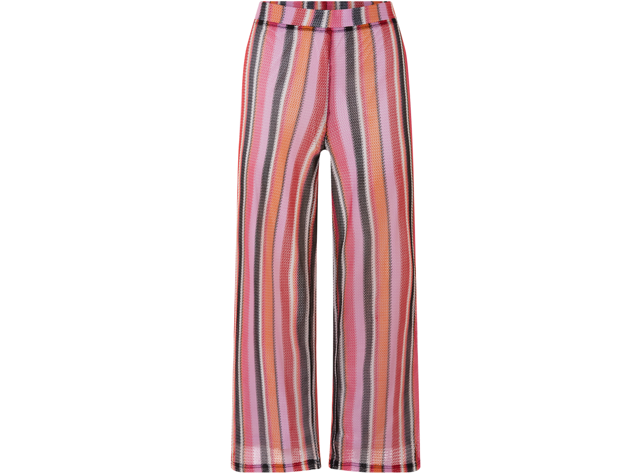 Παντελόνι με ριγέ σχέδιο σε αποχρώσεις του ροζ, πορτοκαλί και μαύρου.