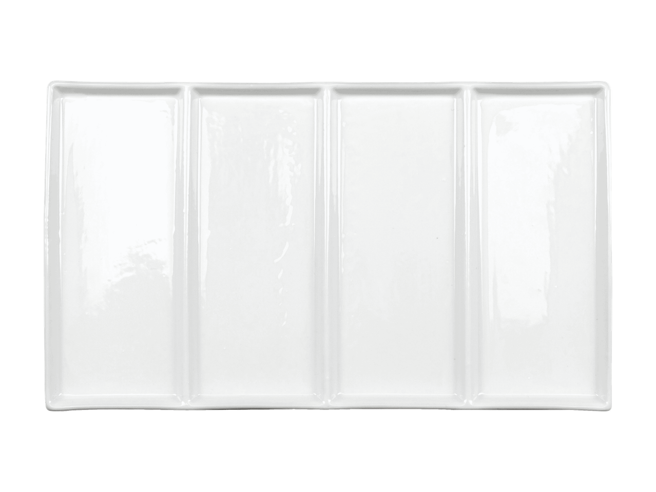 Plateau rectangulaire blanc en céramique à quatre compartiments