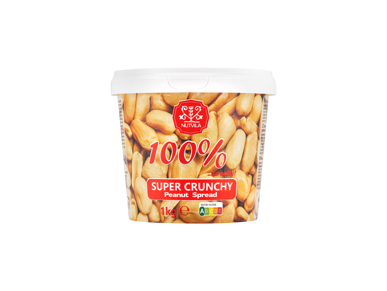 'NuvilA' 1 kg skardinė 100% Super Crunchy žemės riešutų kremo.