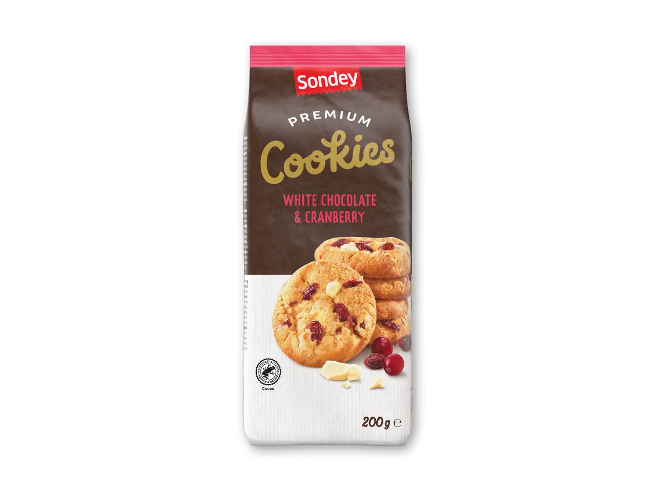 Sainsbury's glutenfri cookies med chokolade og tranebær.