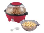 Roter Popcornmaker mit Popcorn, einer Schüssel Popcorn und einem Messlöffel