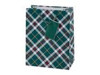 Green plaid gift bag with a blank green tag