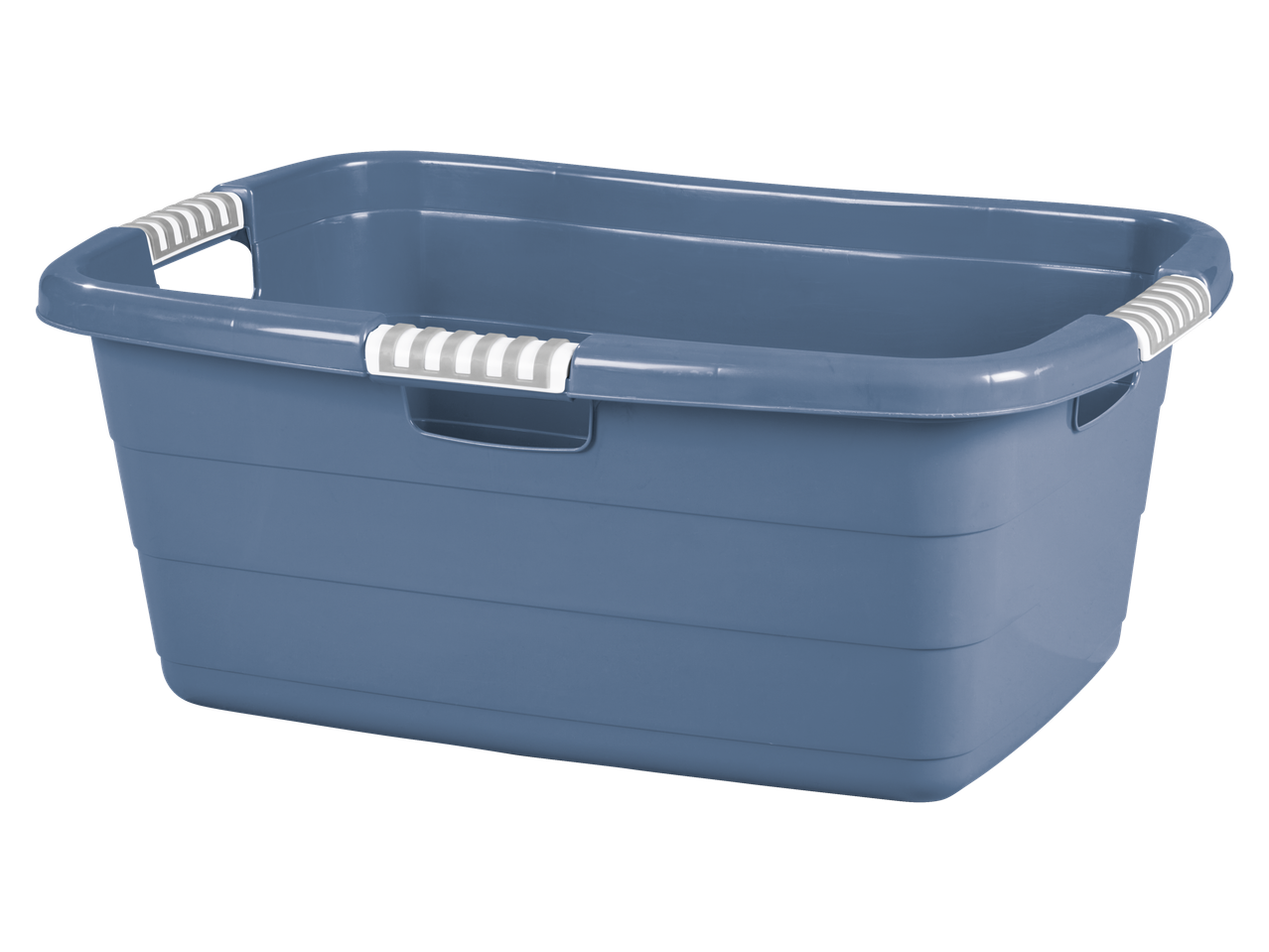 W5 blauwe wasmand met witte handvatten