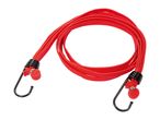 Red bungee cords with hooks.