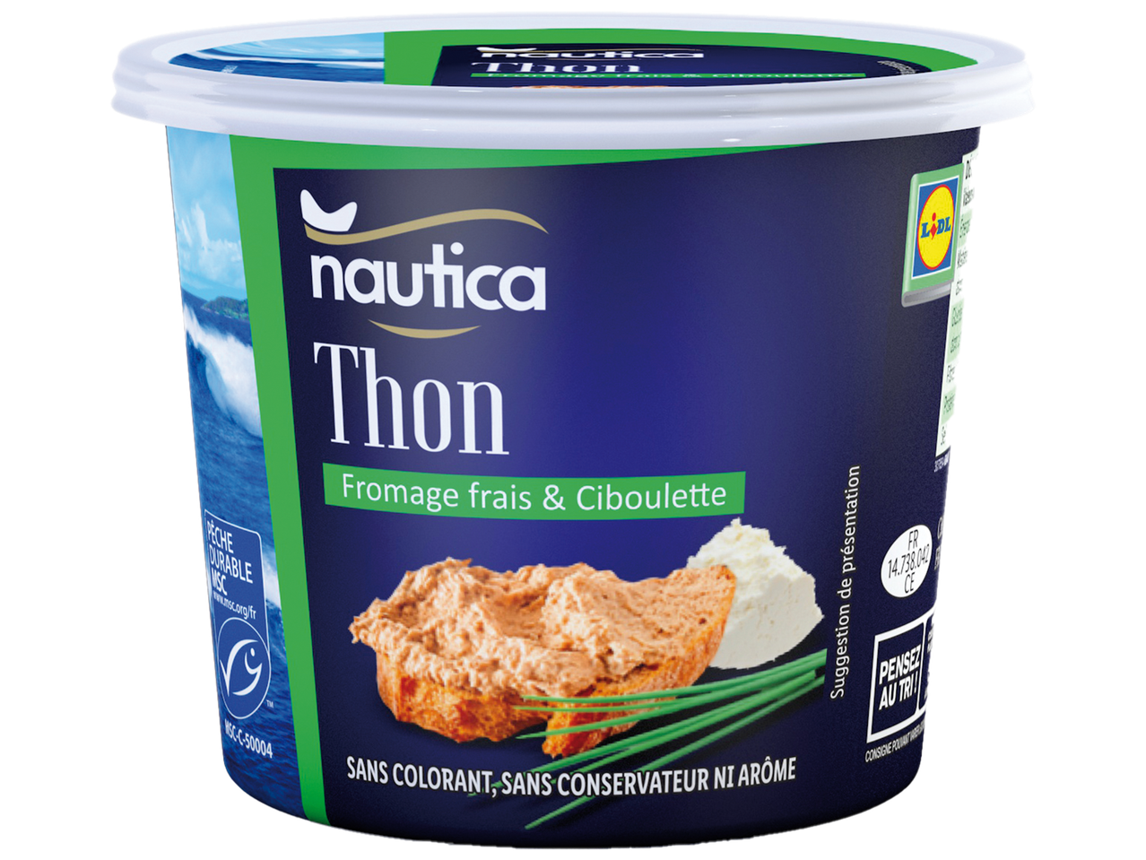 Pot de fromage frais au thon et ciboulette, sans colorant ni conservateur.