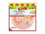 Dulano Chicken and Turkey Lyoner Slices with red and green pepper, 250g.