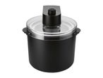 Black ice cream maker with a transparent lid and a central motor unit.