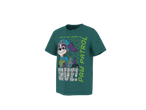 T-shirt verde infantil com imagem de cão e o texto 'WE'VE GOT DINOS TO SAVE! PAW PATROL'