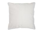 A plain white square cushion with piping around the edges.