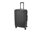 Black hard-shell suitcase with an extendable handle and four spinner wheels.