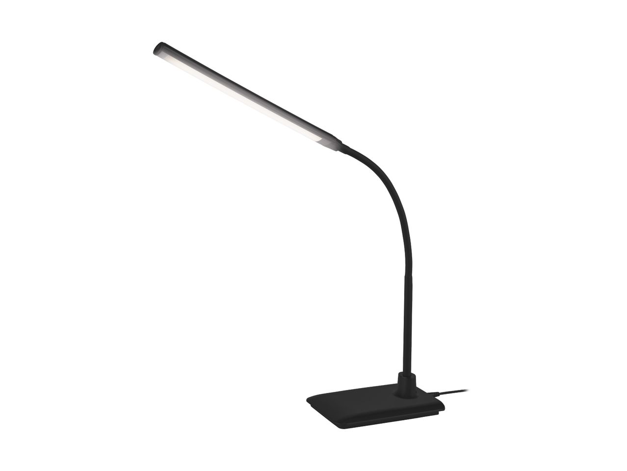 En sort LED skrivebordslampe med fleksibel arm.