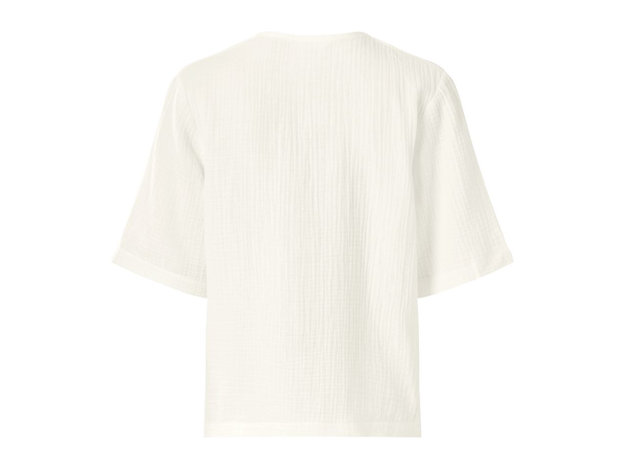 White textured short-sleeved top, back view