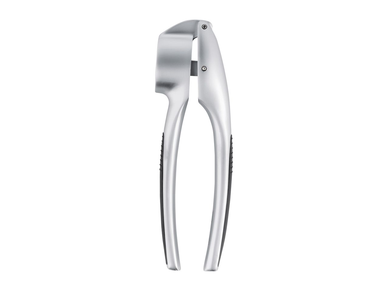 A silver garlic press.
