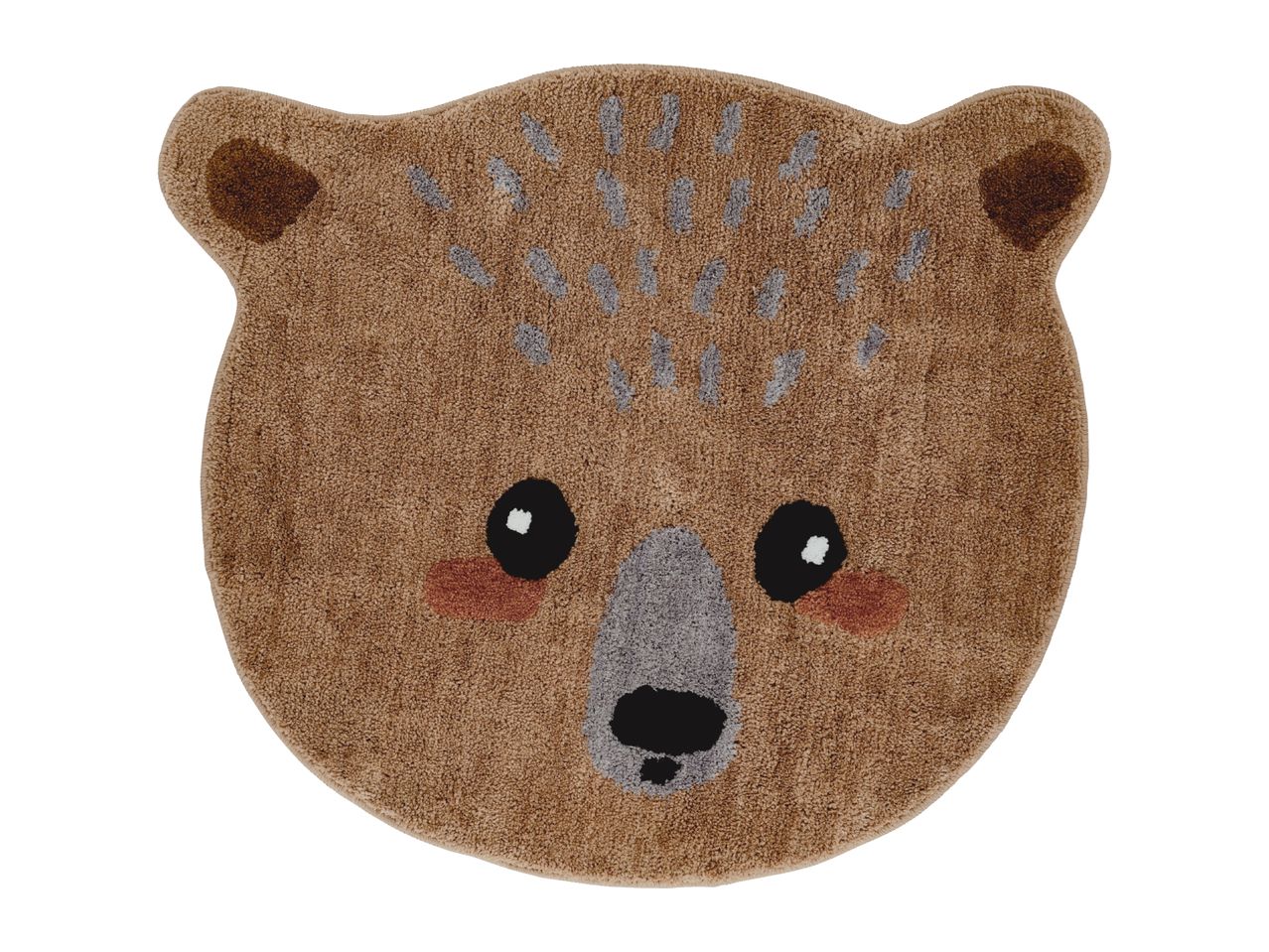 Brown bear-shaped bath mat with embroidered facial features