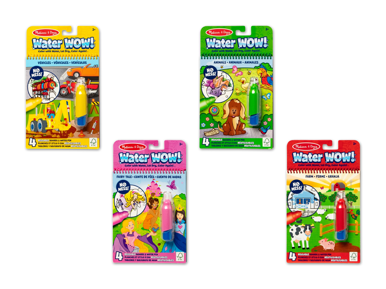 Melissa & Doug Water WOW! Malbücher mit Fahrzeug-, Tier-, Märchen- und Bauernhofmotiven.