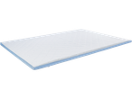 White and light blue quilted mattress topper.