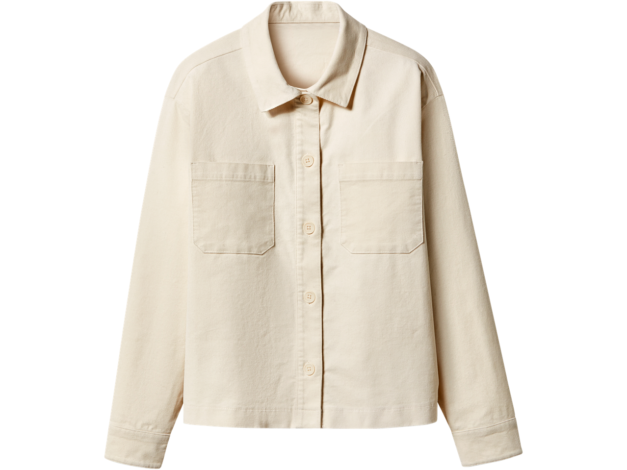 Beige long-sleeved shirt with two chest pockets and buttons