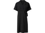 Abito midi nero a portafoglio con maniche corte e colletto a camicia.