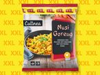 Опаковката на замразено ястие Nasi Goreng от Culinea показва готвено ястие с ориз, зеленчуци и пилешко месо.