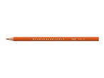 An orange BIC coloured pencil with bird footprints printed on it.
