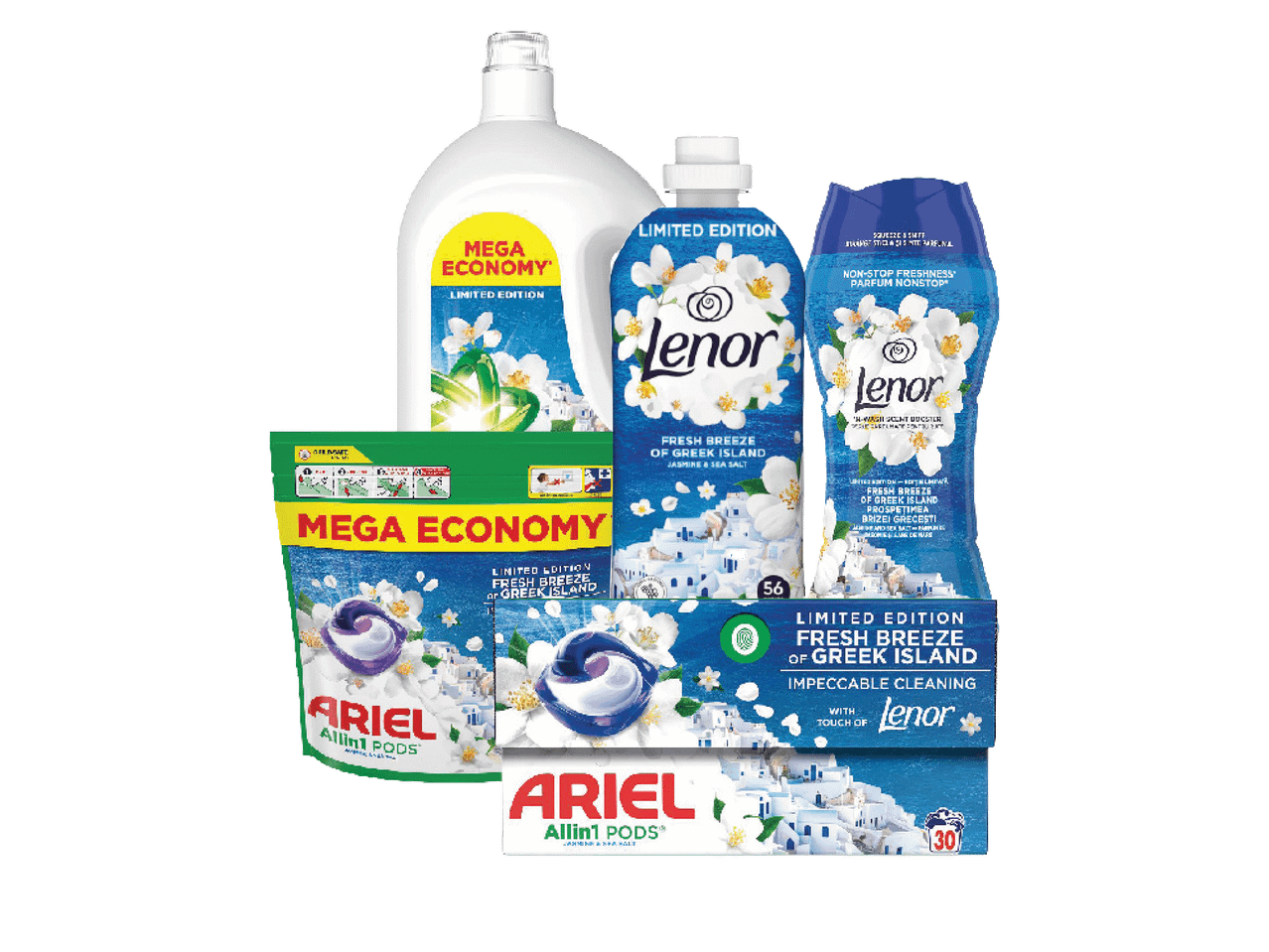 „Ariel“ ir „Lenor“ skalbimo priemonės „Fresh Breeze of Greek Island“ leidimo.