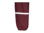 Maroon rain pants with a reflective stripe and elasticated cuffs.