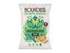 A bag of Boundless Sour Cream & Onion Chips, highlighting its gut-happy and healthy attributes.