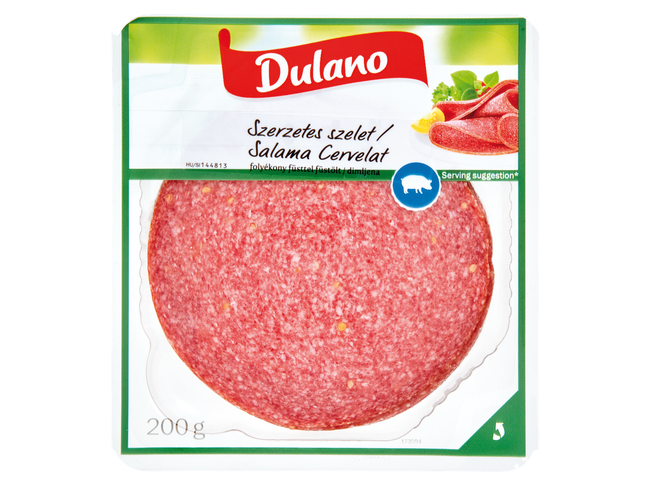 Dulano Szerzetes szelet/Salama Cervelat, 200g-os csomagolásban.