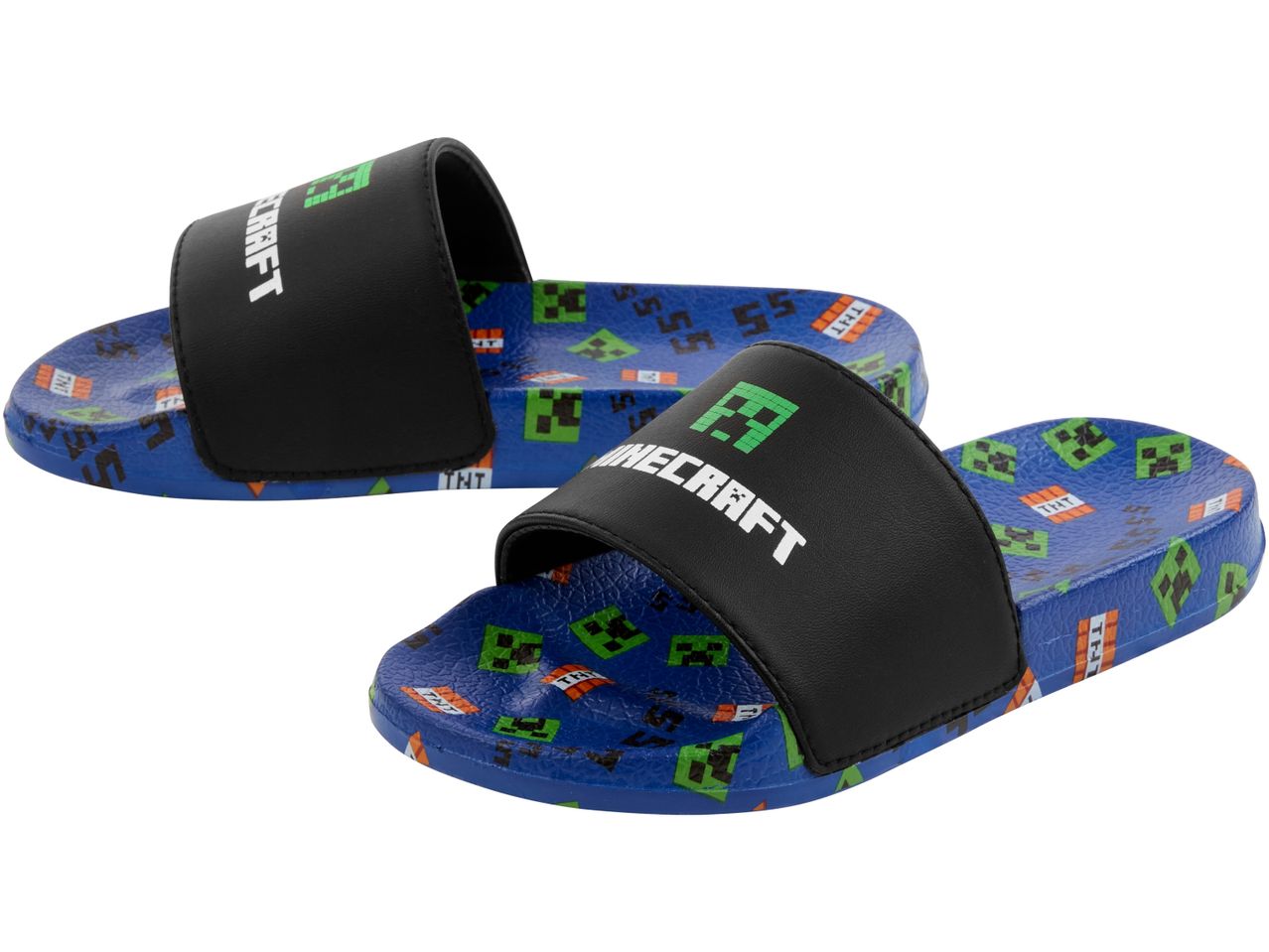 Pair of Minecraft-themed blue slides