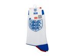 Two pairs of white socks with blue and red accents, featuring the England football crest.