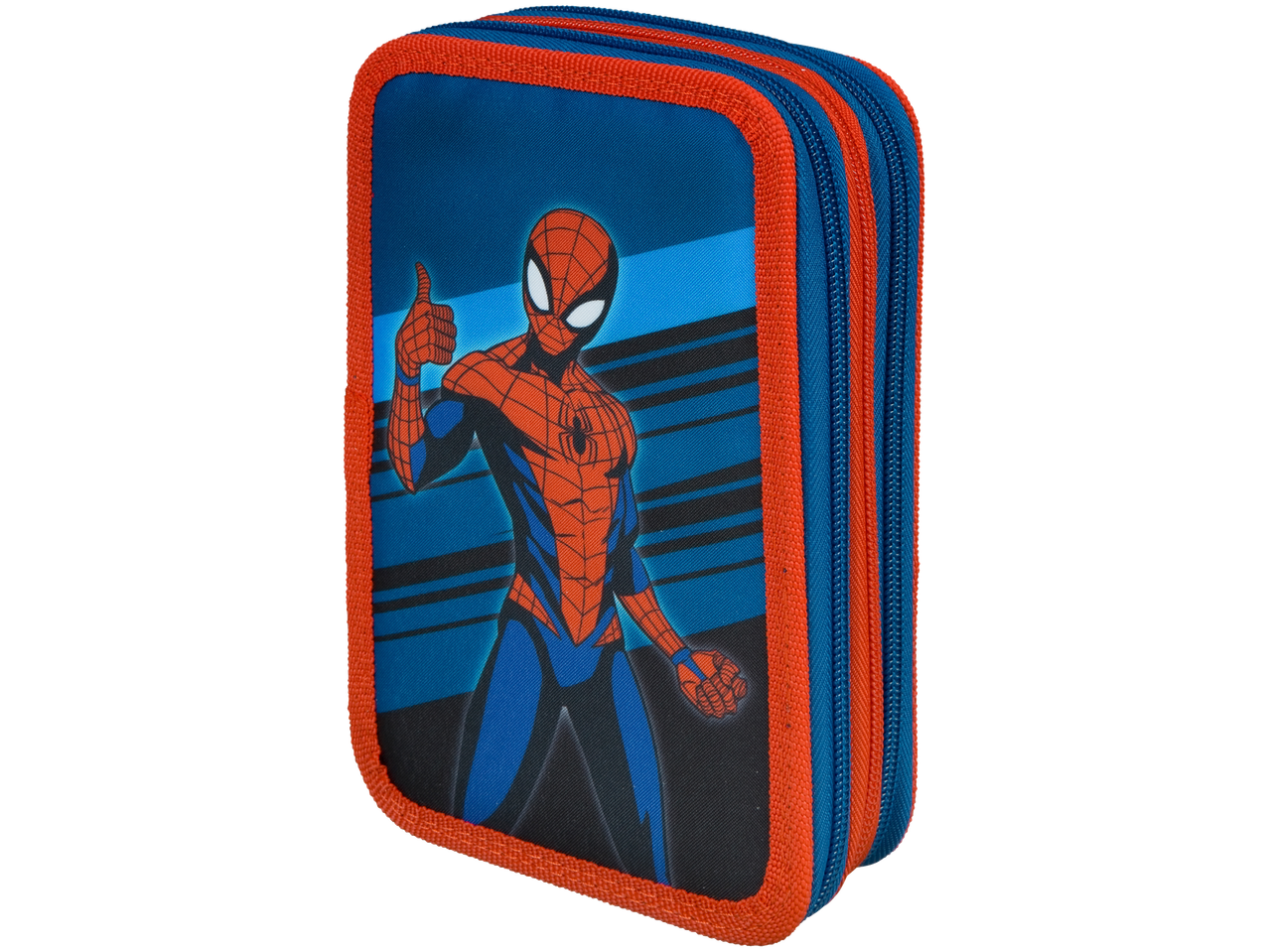 Kettős Spiderman tolltartó, kék és piros.